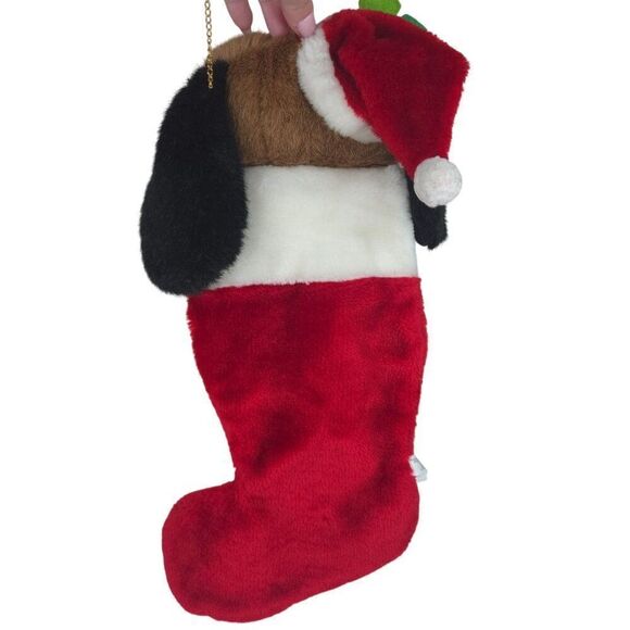 Vintage 90s Dog Plush Christmas Stocking Santa Hat Holly Berries 18" - Picture 4 of 4